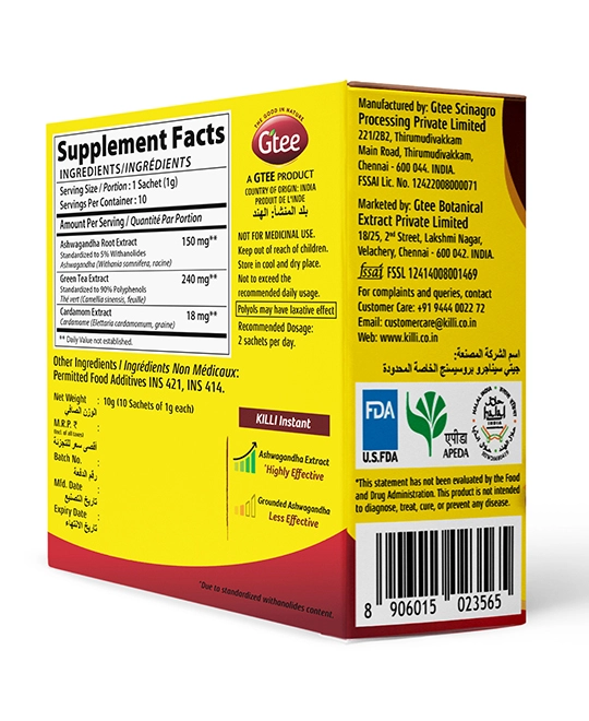 KILLI Ashwagandha Instant Extract, 10 Sachets