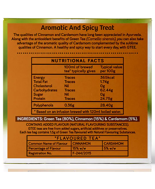 GTEE Green Tea - Cinnamon & Cardamom, 10 Tea Bags