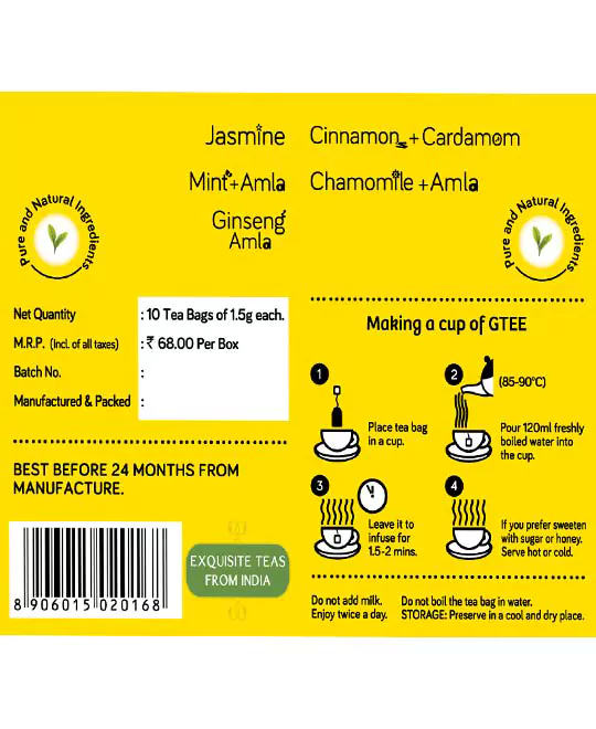 GTEE Green Tea - Lemon & Ginger, 10 Tea Bags