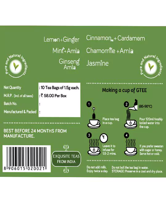 GTEE Green Tea - Regular, 10 Tea Bags