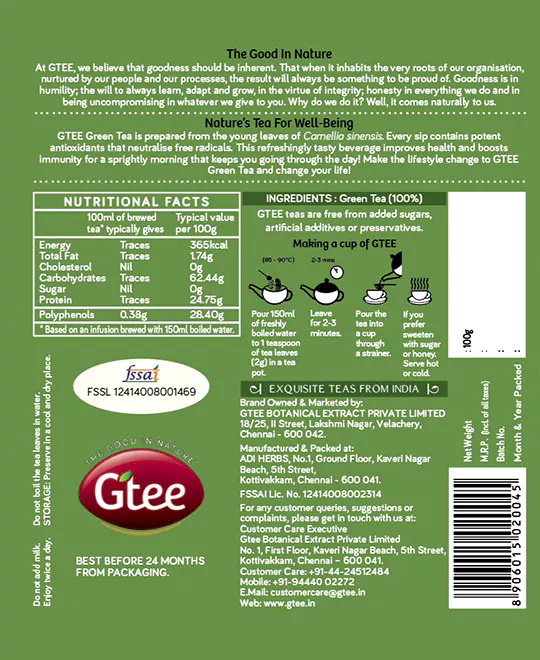 GTEE Green Tea Leaves Can, 100g