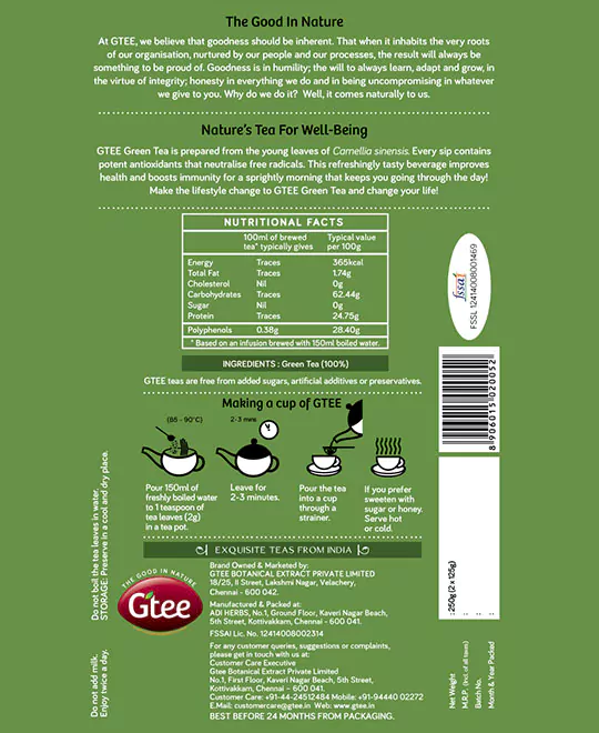 GTEE Green Tea Leaves Can, 250g GTEE Green Tea Leaves Can, 250g