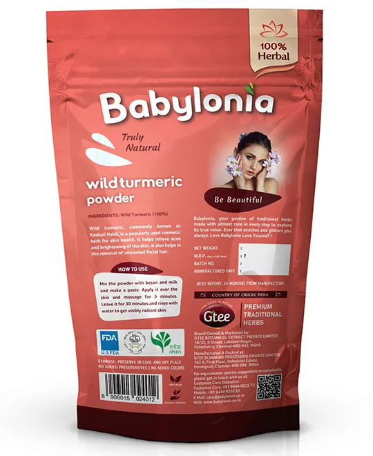Babylonia Wild Turmeric | Kasturi Manjal Haldi Powder, 100g
